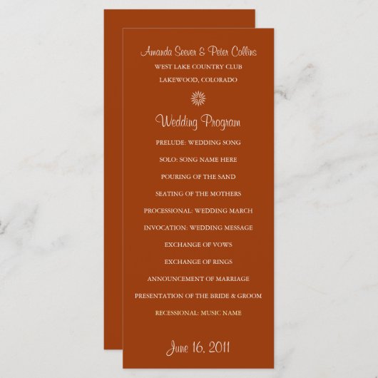 Programmes de mariage simples (brique) (Devant / Derrière)