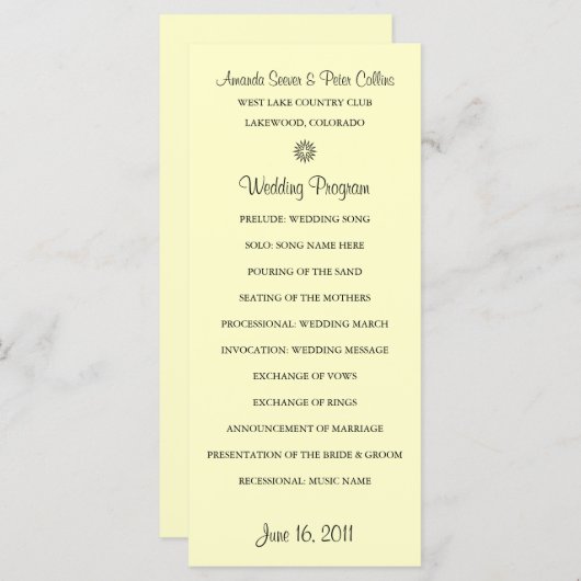 Programmes de mariage simples (crème) (Devant / Derrière)