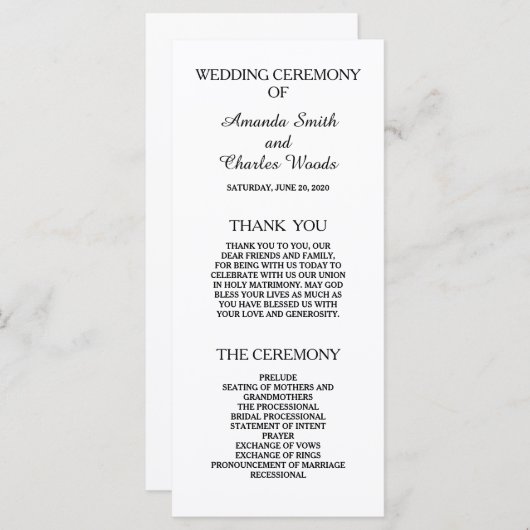 Programmes de mariage simples et élégants (Devant / Derrière)