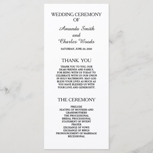 Programmes de mariage simples et élégants (Devant)