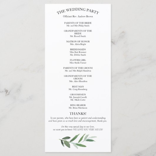 Programmes de mariage simples et élégants (Dos)