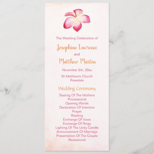 Programmes de mariage Sunset Plumeria (Devant)