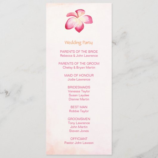 Programmes de mariage Sunset Plumeria (Dos)