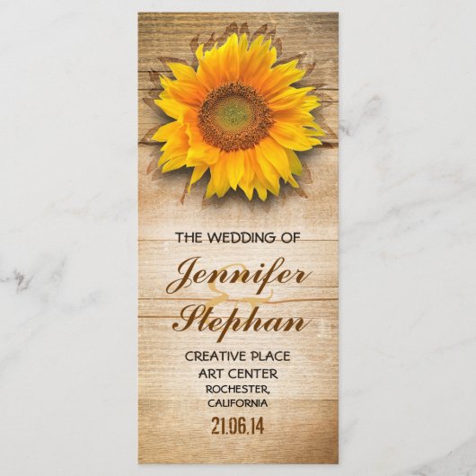 Programmes de mariage sur le bois et la fleur de s (Devant)