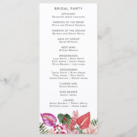 Programmes de mariage tropical (Dos)