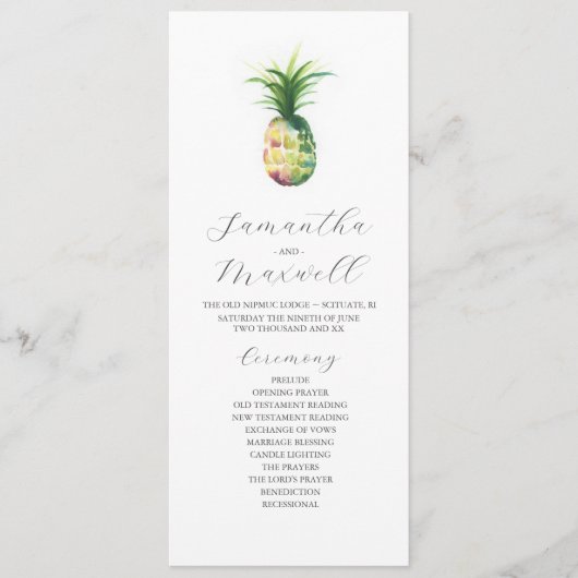 Programmes de mariage tropical Aquarelle Ananas (Devant)