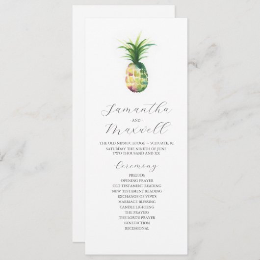 Programmes de mariage tropical Aquarelle Ananas (Devant / Derrière)