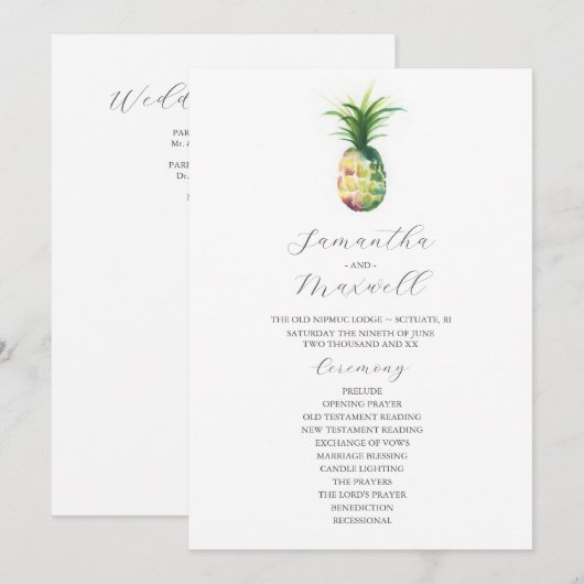 Programmes de mariage tropical Aquarelle Ananas (Devant / Derrière)