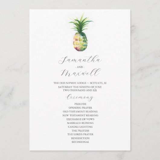 Programmes de mariage tropical Aquarelle Ananas (Devant)