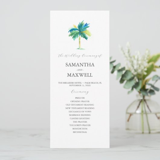 Programmes de mariage tropical Aquarelle Palm Tree (Debout devant)