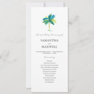 Programmes de mariage tropical Aquarelle Palm Tree