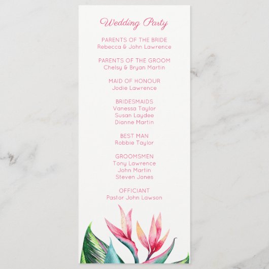 Programmes de mariage tropical Oiseau du Paradis (Dos)