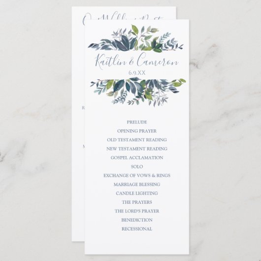 Programmes de mariage - Verdure peinte (Bleu Duché (Devant / Derrière)