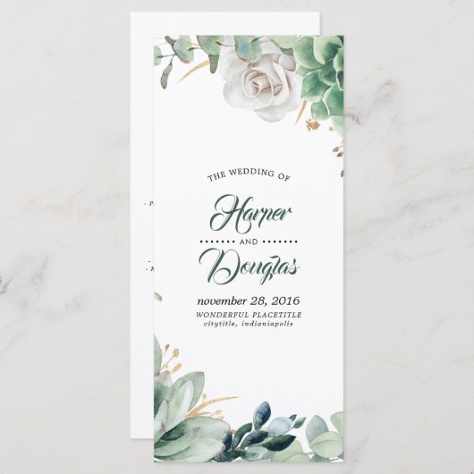 Programmes de mariage vert et or (Devant / Derrière)