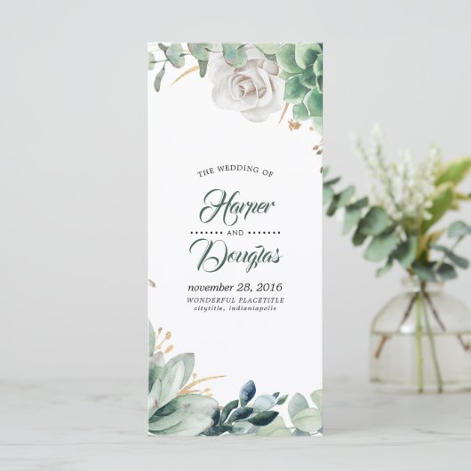 Programmes de mariage vert et or (Debout devant)