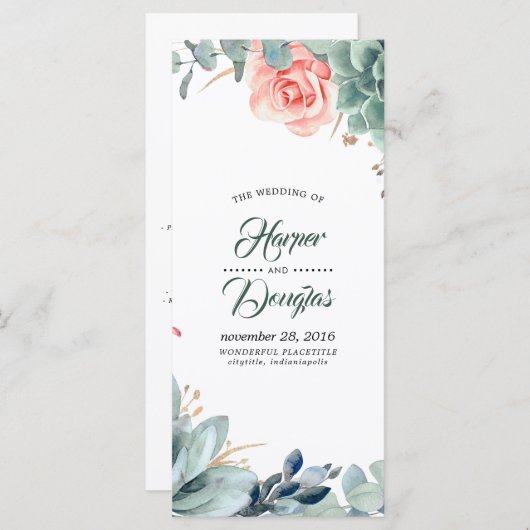 Programmes de mariage vert et rose vif (Devant / Derrière)