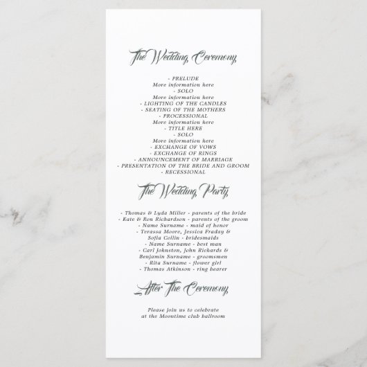 Programmes de mariage vert | Menu (Dos)