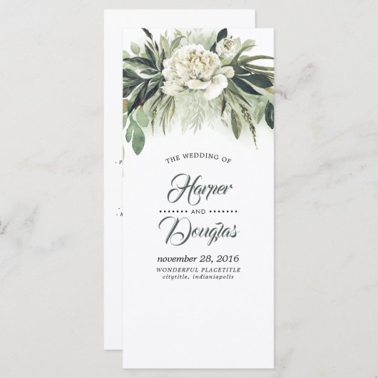 Programmes de mariage vert | Menu (Devant / Derrière)