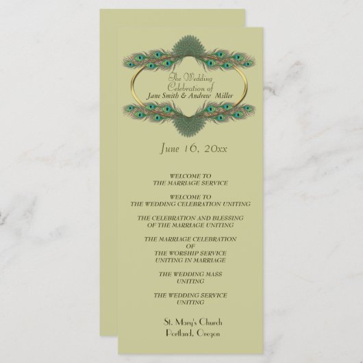 Programmes de mariage - Vert & Or (Devant / Derrière)