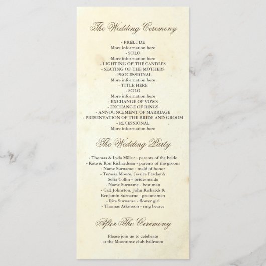 programmes de mariage vintage (Dos)