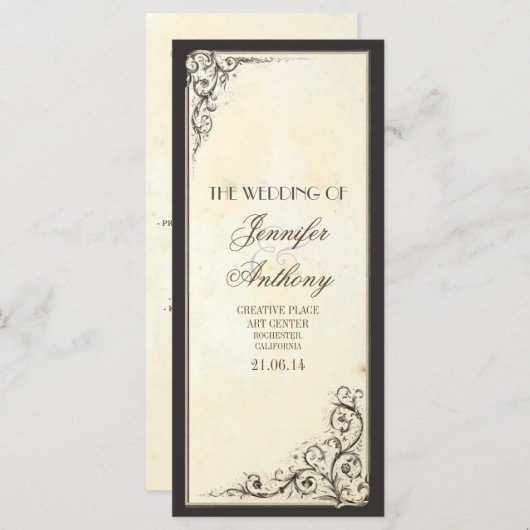 programmes de mariage vintage (Devant / Derrière)