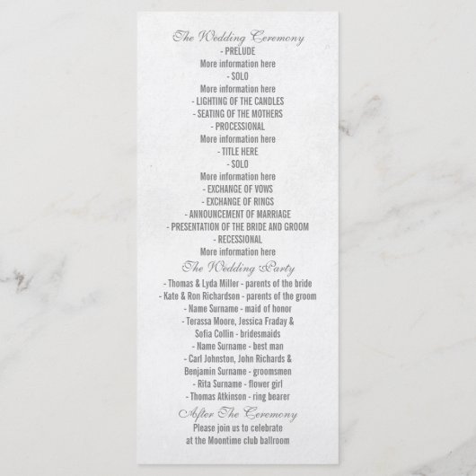 Programmes de mariage vintage (Dos)