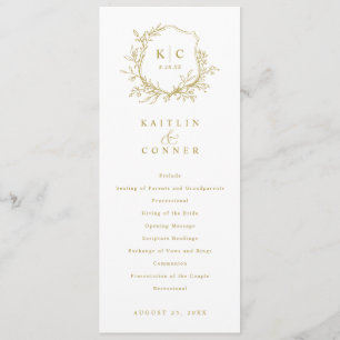 Programmes de mariage vintage à crête dorée élégan