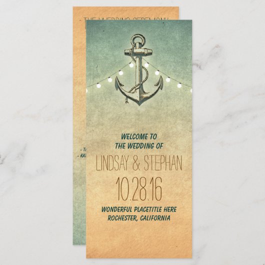 programmes de mariage vintage ancres nautiques (Devant / Derrière)