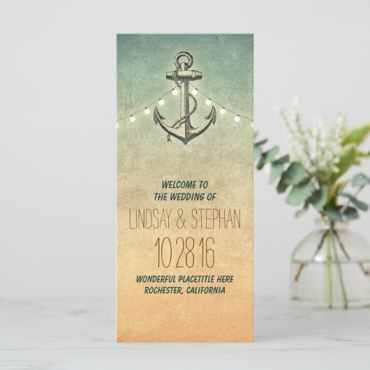 programmes de mariage vintage ancres nautiques (Debout devant)