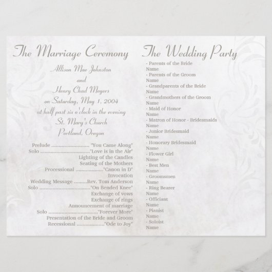 Programmes de mariage vintage blanc (Dos)