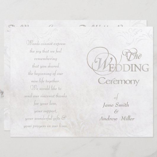 Programmes de mariage vintage blanc (Devant / Derrière)