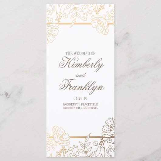 Programmes de mariage Vintage or et blanc (Devant)