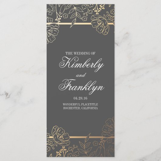 Programmes de mariage Vintage or et gris (Devant)