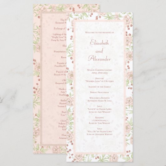 Programmes de mariage vintage roses rose saumon (Devant / Derrière)