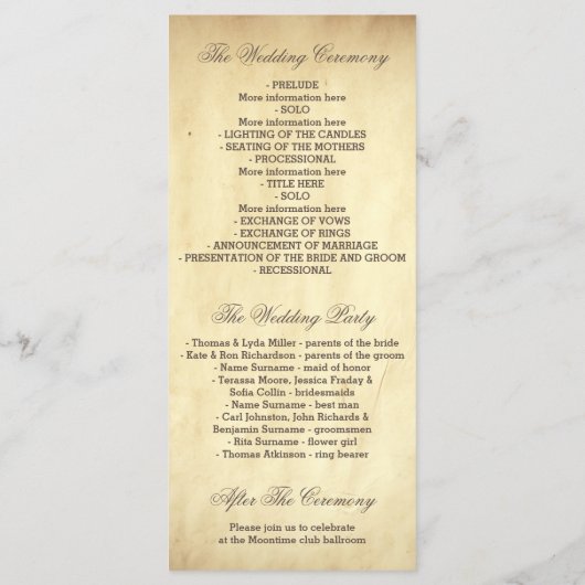 Programmes de mariage vintages et chic (Dos)