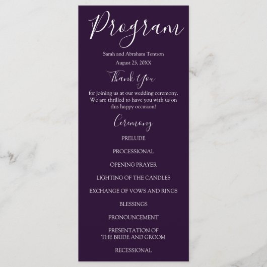 Programmes de mariage violet et blanc (Devant)