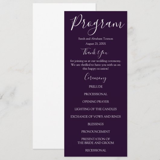 Programmes de mariage violet et blanc (Devant / Derrière)