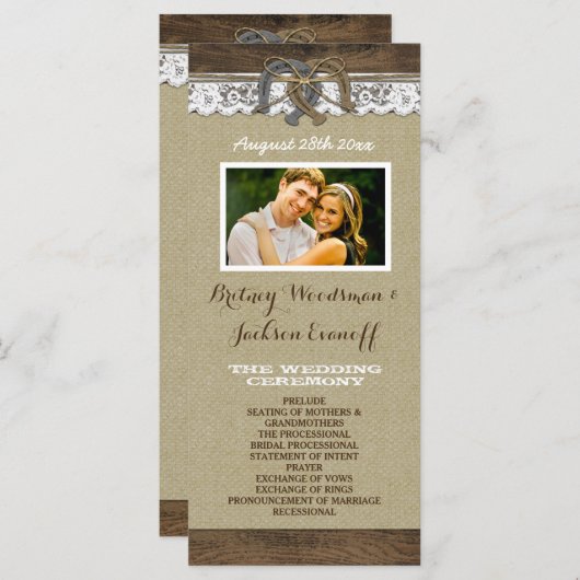 Programmes de mariage Western Burlap et Lace Horse (Devant / Derrière)
