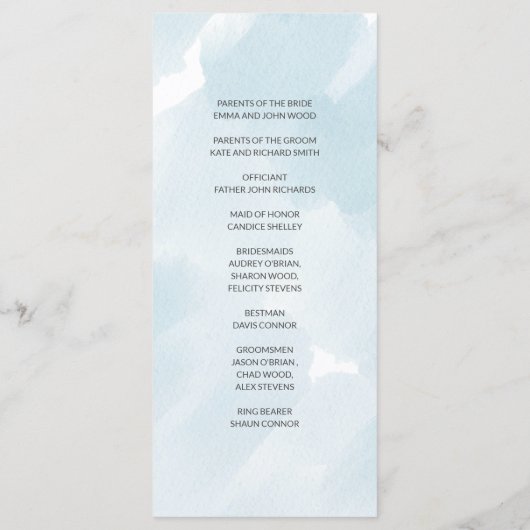 Programmes de partie bleu aquarelle (Dos)