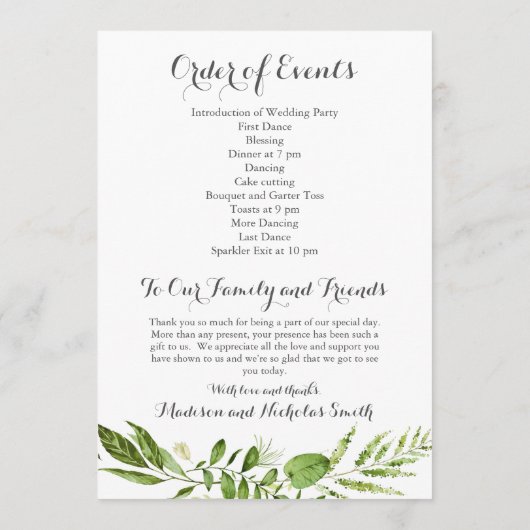 Programmes de réception de mariage vert, Verdure r (Dos)