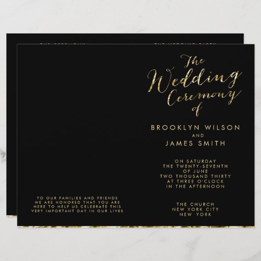 Programmes Gold Foil Et Black Wedding (Devant / Derrière)