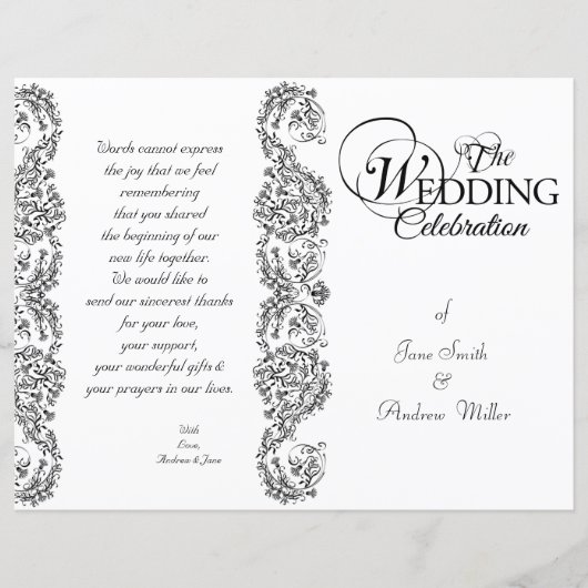 Programmes mariage damassé en noir et blanc (Devant)