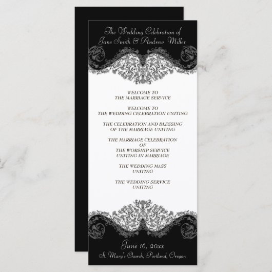 Programmes mariage damassé en noir et blanc (Devant / Derrière)