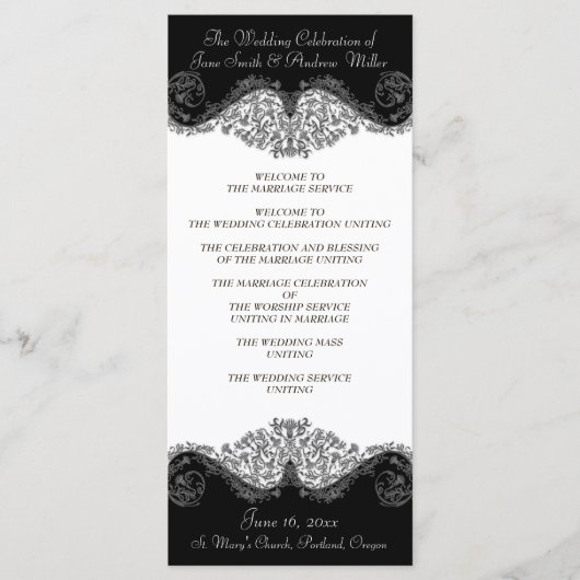 Programmes mariage damassé en noir et blanc (Devant)