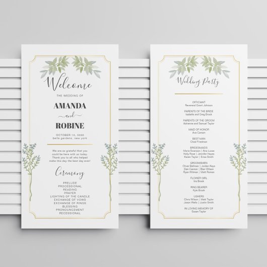 Programmes minimalistes de mariage Gold Frame Blan