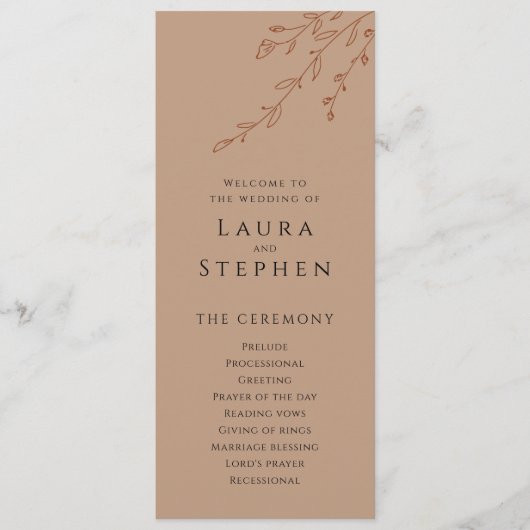 Programmes modernes de mariage botanique rouille (Devant)