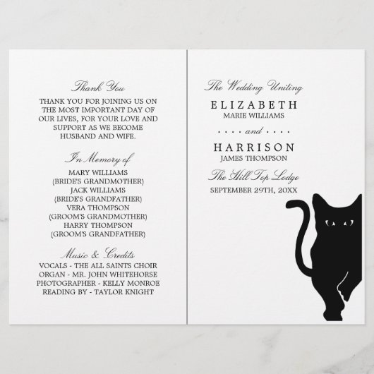 Programmes modernes de mariage Whimsical Black Cat (Devant)