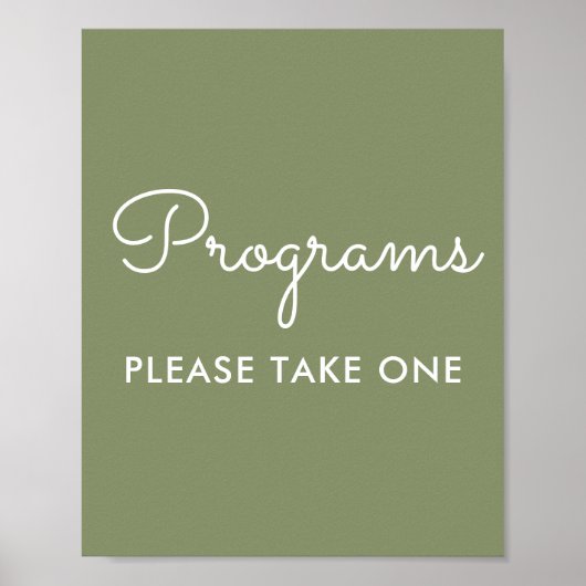 Programmes Pancarte Mariage Vert Sauge Affiche (Devant)