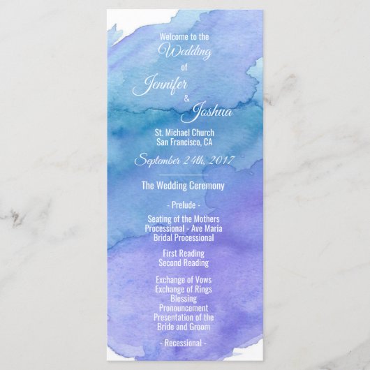 Programmes personnalisés de mariage bleu aquarelle (Devant)