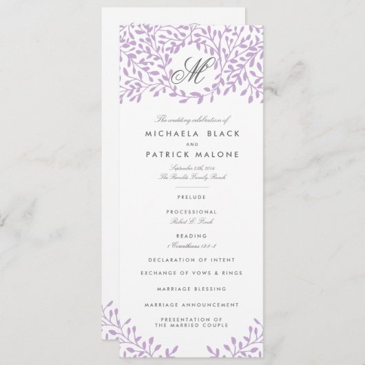 Programmes secrets de mariage de jardin - Orchidée (Devant / Derrière)